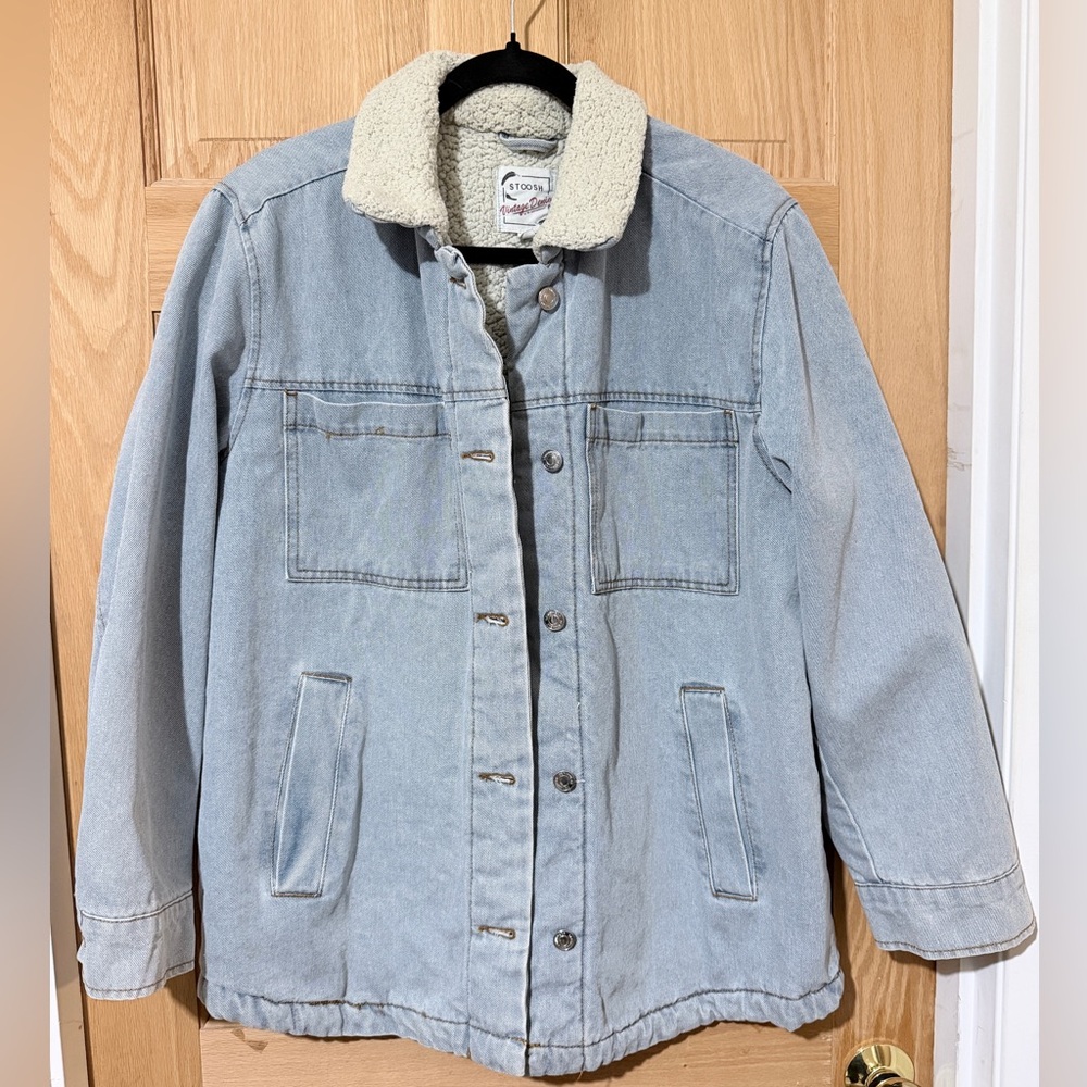 Stoosh Vintage Cream Sherpa-Lined Denim Jacket Womens Size Large SO Comfortable